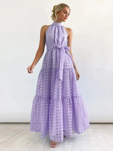 Load image into Gallery viewer, Women's Grid Hollow Long Dress
