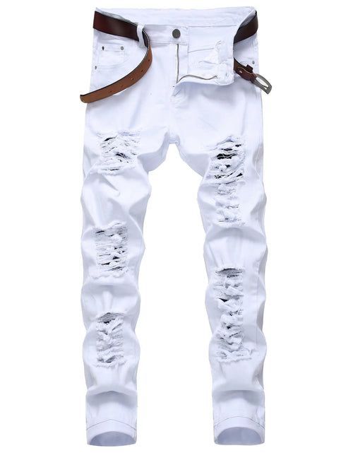 Load image into Gallery viewer, White Staight Jeans RIipped Distressed Jeans
