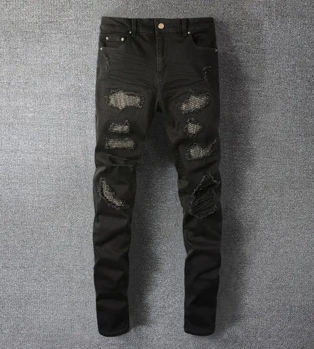 Elastic Slim Fit Destroyed Ripped Jeans