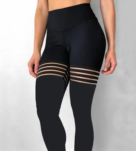 Black Hollow Spliced Leggings