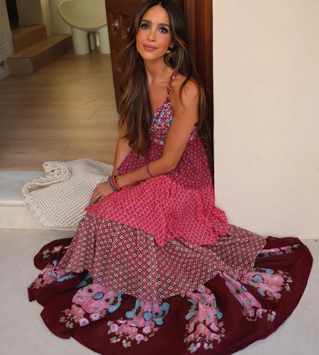 Retro Floral Spaghetti-Strap Dress