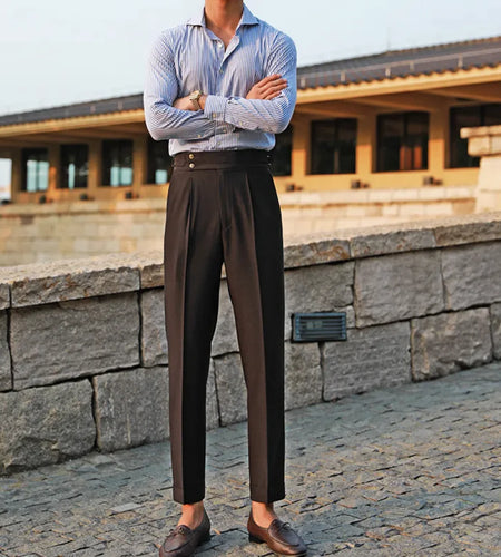 White High-Waist Retro Straight Trousers - Italian Business Style