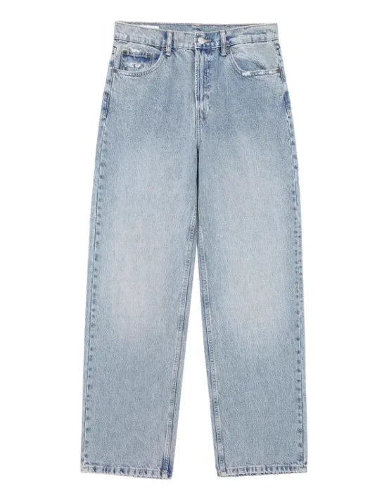 Light Blue Low Waist American Straight Ripped Pants