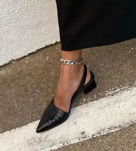 Mid-heel Baotou Sandals With Plaid Chunky Heel