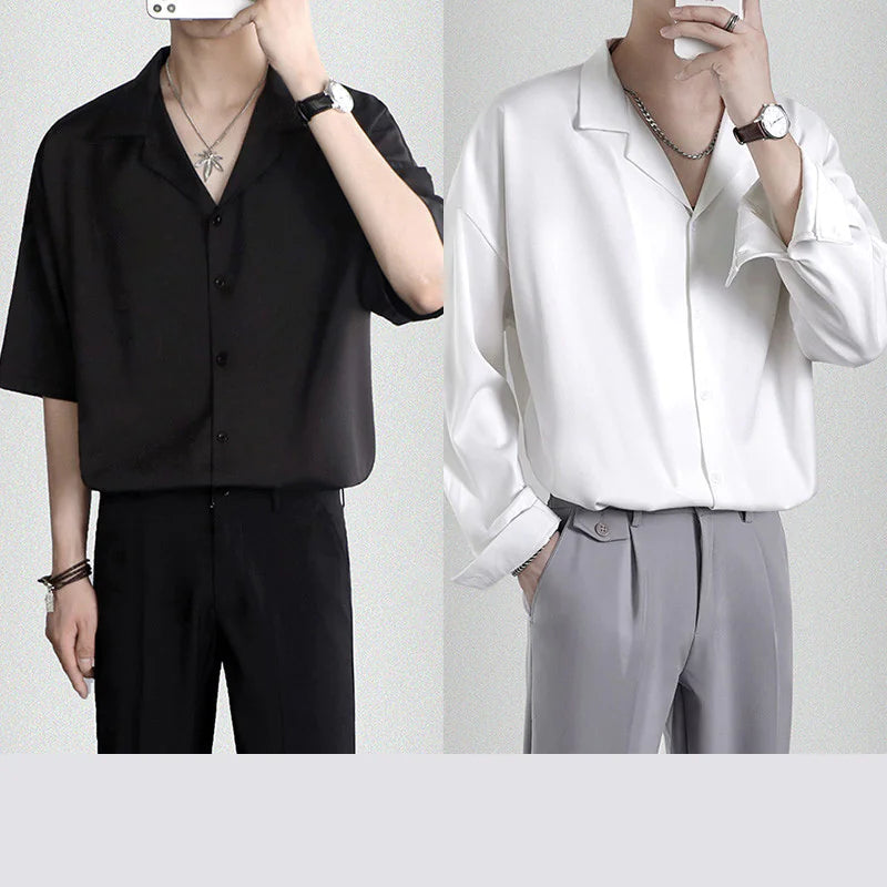 Men's Loose Casual Draped Ice Silk Shirt