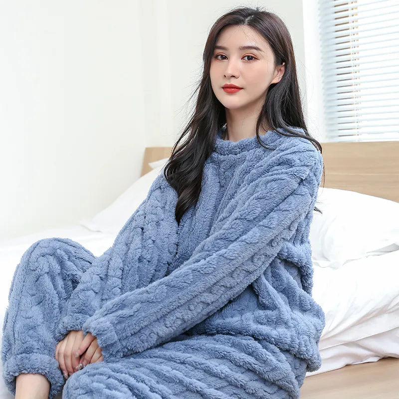 Flannel Warm Blouse And Pants Female Thickened Loungewear