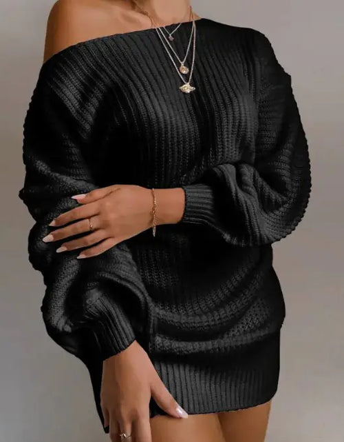 Load image into Gallery viewer, Off Shoulder Knitted Sweater Dress
