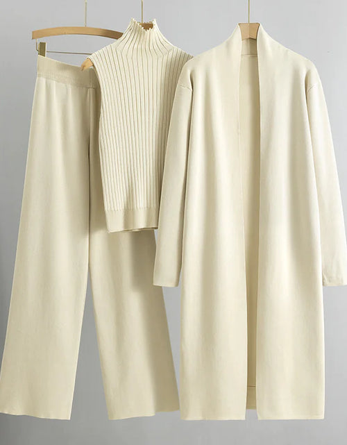 Load image into Gallery viewer, Women&#39;s 3-Piece Knit Set: Sleeveless Vest, Long Cardigan, and Wide-Leg Pants
