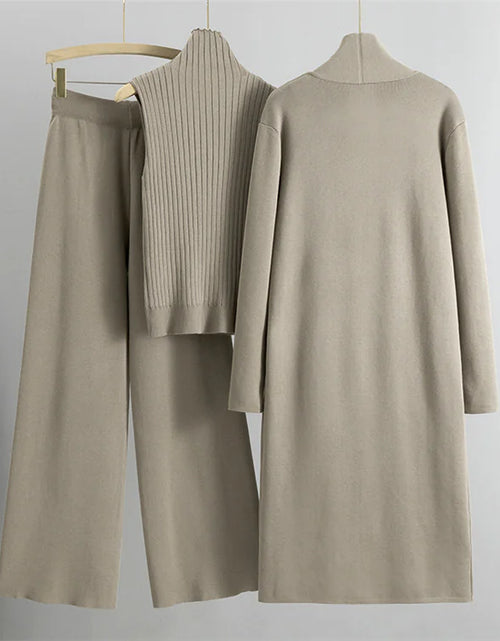 Load image into Gallery viewer, Women&#39;s 3-Piece Knit Set: Sleeveless Vest, Long Cardigan, and Wide-Leg Pants
