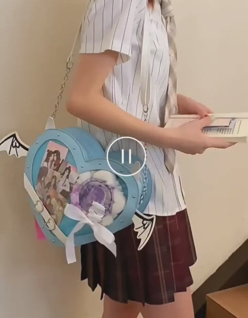 Load and play video in Gallery viewer, (Free Shipping)(Tariffs included in price) Love Heart Design bag Women New Transparent Crossbody Bags Girls Purses and Handbags Bag for Girls Uniform Bag

