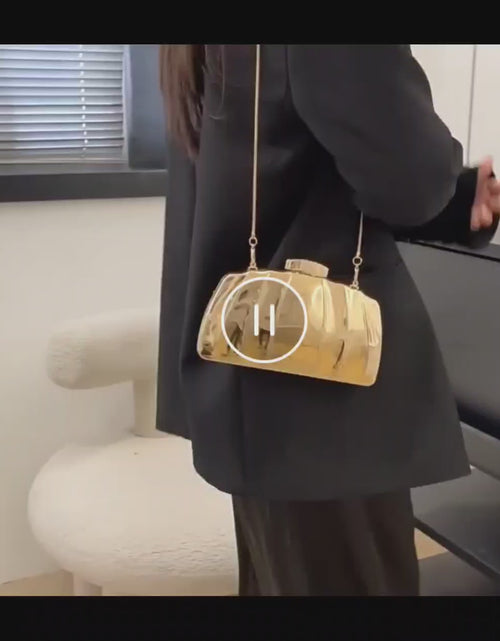 Load and play video in Gallery viewer, (Free Shipping)(Tariffs included in price) Designer Acrylic Square/Oval Shape Clutch Bag Gold Women Evening Party Bag Shiny Metal Shoulder Crossbody Bags Small Purse
