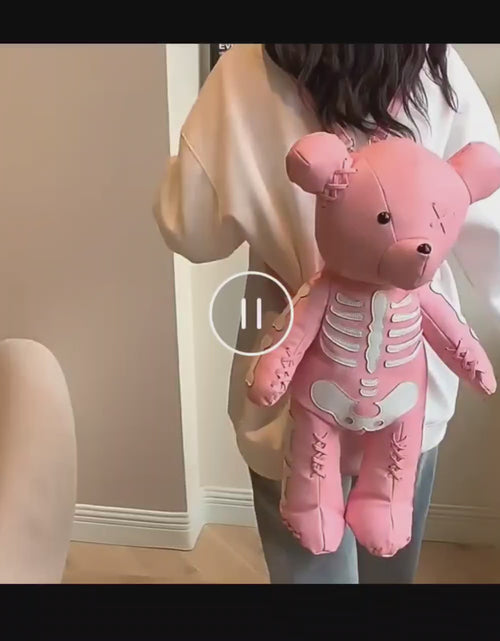 Load and play video in Gallery viewer, (Free Shipping)(Tariffs included in price) Funny Skeleton Bear Backpack PU Leather Artistic Personality Thriller Single Shoulder Crossbody Backpack Halloween Backpacks
