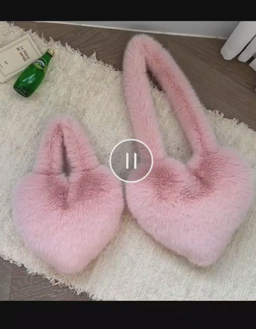 Load and play video in Gallery viewer, (Free Shipping)(Tariffs included in price) Fuax Fur Feather Love Heart Shaped Underarm Bag Ladies Trendy Long Tassel Plush Shoulder Bag Large Capacity Tote Handbag
