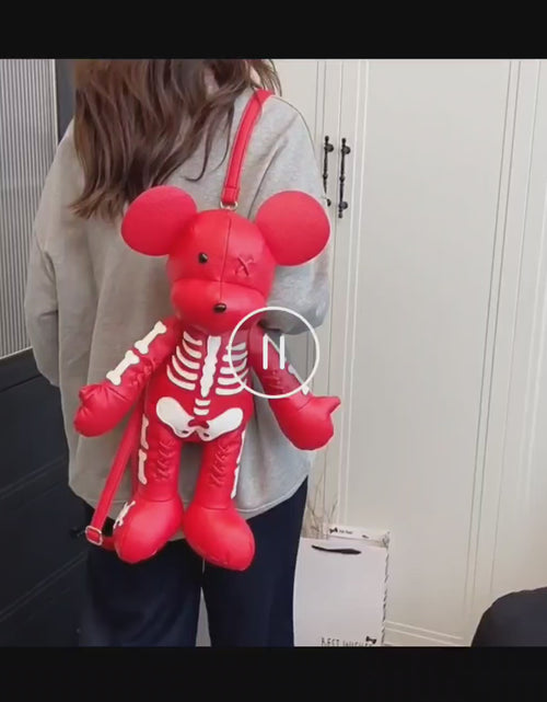 Load and play video in Gallery viewer, (Free Shipping)(Tariffs included in price) Funny Mouse Bear Backpack PU Leather Artistic Personality Thriller Single Shoulder Crossbody Backpack Halloween Backpacks
