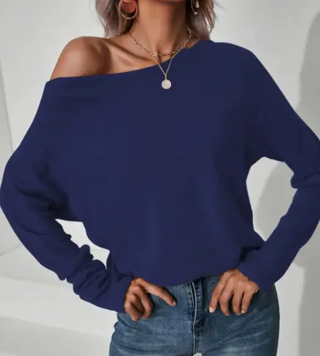 Knitted Oblique Shoulder Sweater