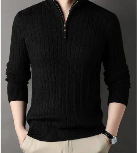 New Men's Solid Color Half Zipper Thick Sweater