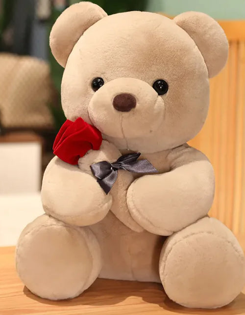 Load image into Gallery viewer, Hugging Roses Teddy Bear Plush Pillow
