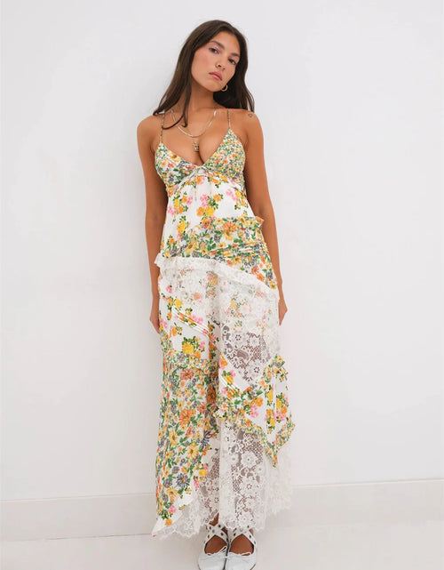 Load image into Gallery viewer, Women&#39;s Printed Halter Patchwork Hem Long Dresses
