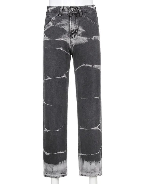 Load image into Gallery viewer, ALLNeon Vintage Tie Dye High Waist Jeans: Y2K Aesthetics Brown Denim Trousers
