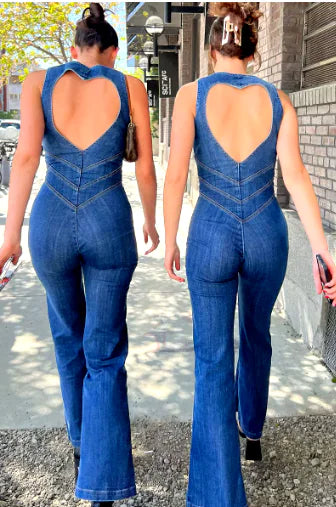 Load image into Gallery viewer, High-Waist Retro Slim Denim Jumpsuit
