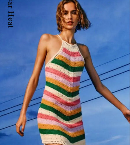 Rainbow Stripe Hollow Out Mini Dress