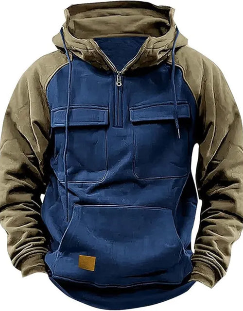 Load image into Gallery viewer, Fall Winter Hooded Young Men's Workwear Contrast Color Casual Sweater
