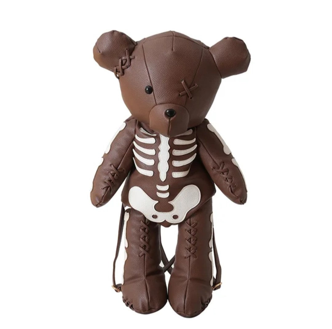 (Free Shipping)(Tariffs included in price) Funny Skeleton Bear Backpack PU Leather Artistic Personality Thriller Single Shoulder Crossbody Backpack Halloween Backpacks