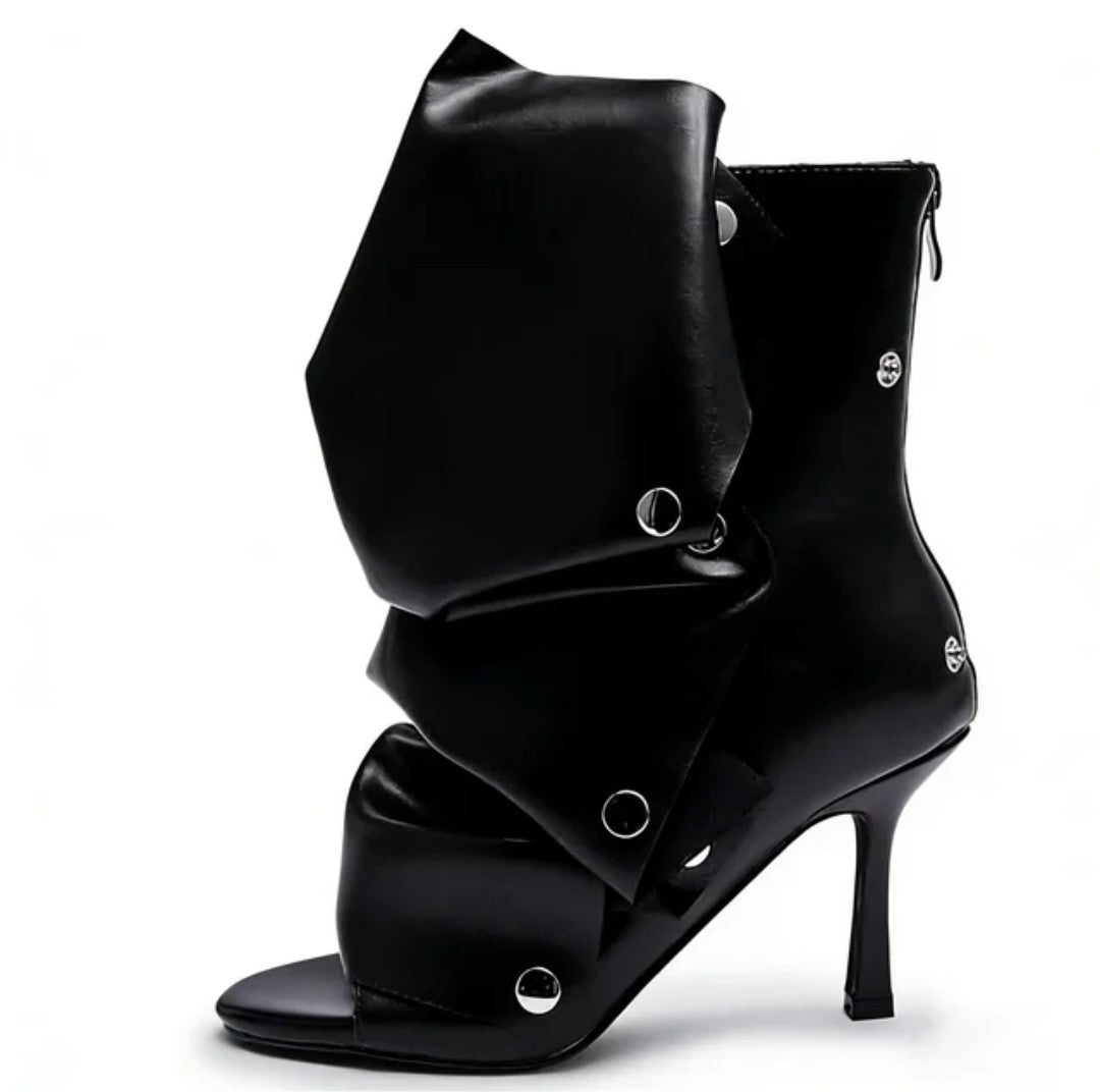 (Free Shipping) Summer Squared Open Toe High Heeled Short Boots Denim Colorful Plaid Ankle Pleated Upper Sandal Shoes