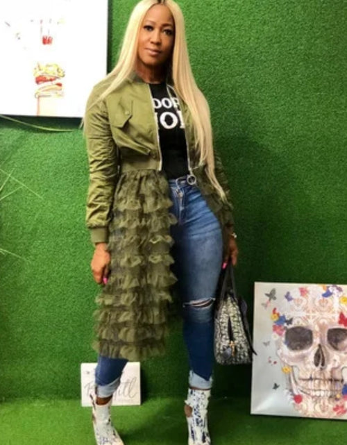 Load image into Gallery viewer, (Free Shipping)(Tariffs included in price) Spring fashion dress patch mesh ruffle woman zip long jacket coat
