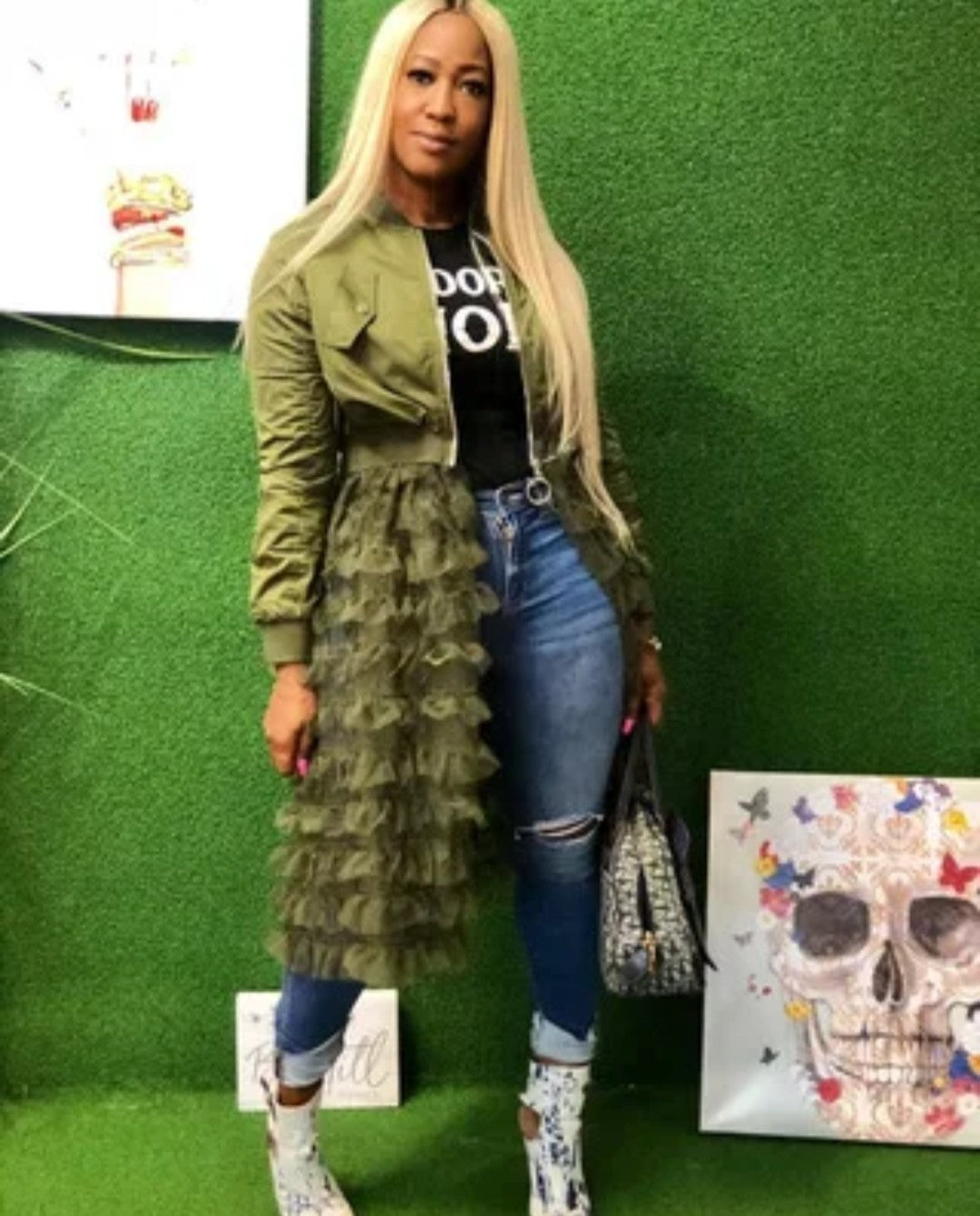 (Free Shipping)(Tariffs included in price) Spring fashion dress patch mesh ruffle woman zip long jacket coat