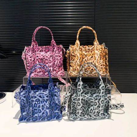 (Free Shipping)(Tariffs included in price) Leopard Pattern Casual Tote Bag Vintage Designer PU Leather Shoulder Bag Fashion Big Capacity Handbag For School Work Shopping