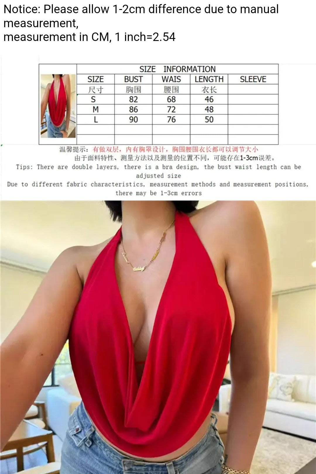 (Free Shipping)(Tariffs included in price) Women's Summer Halterneck Casual Front Draped Bandage Backless  Crop Tops