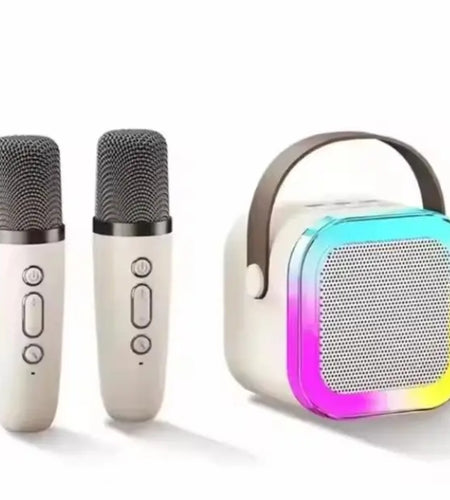 (Free Shipping)(Tariffs included in price) 2 Mic K12 Karaoke Machine Bluetooth Speaker Wireless Microphones RGB LED Colorful Ambient Lights Singing Speaker