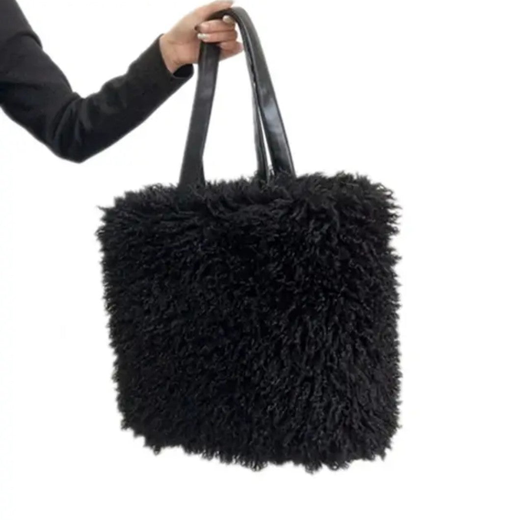 (Free Shipping)Women's Wool Faux Fur Bag Commuter Handbag Fashionable Underarm Bag Large-capacity Shoulder Bag