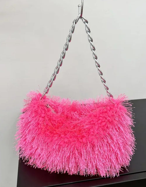 Load image into Gallery viewer, (Free Shipping) Plush Women's Hobos Underarm Bag Hot Girls Furry Clutch Shoulder Bag Luxury Faux Fur Female Fluffy Armpit Handbag

