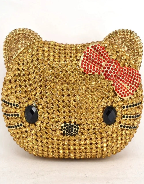 Load image into Gallery viewer, (Free Shipping)(Tariffs included in price) Kitty Head Anime Diamond Evening Clutch Rhinestone Bags New Gorgeous Unique Metallic Rhinestone Purses Wedding Clutches
