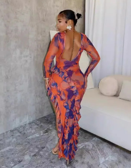 Load image into Gallery viewer, (Free Shipping)(Tariffs included in price) Women Fashion Printed dress Sexy Backless Irregular Split Skirt
