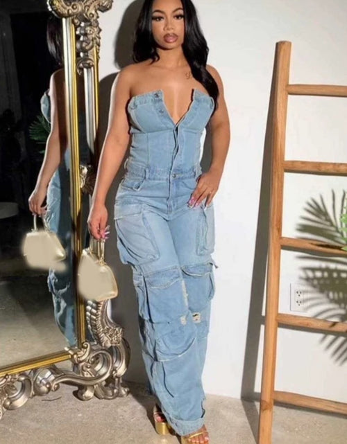 Load image into Gallery viewer, (Tariffs included in price) Plus Sizes available. Women's Romper style cargo pants jumpsuit. Sleeveless design and high waistline.
