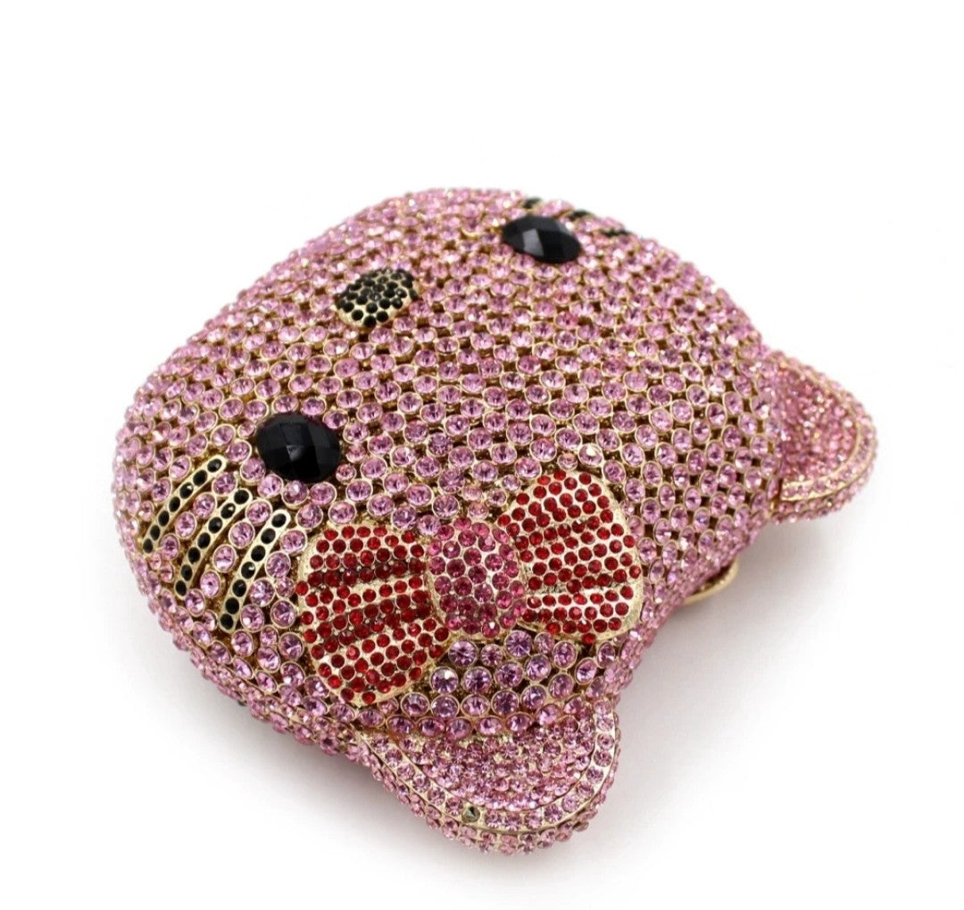 (Free Shipping)(Tariffs included in price) Kitty Head Anime Diamond Evening Clutch Rhinestone Bags New Gorgeous Unique Metallic Rhinestone Purses Wedding Clutches