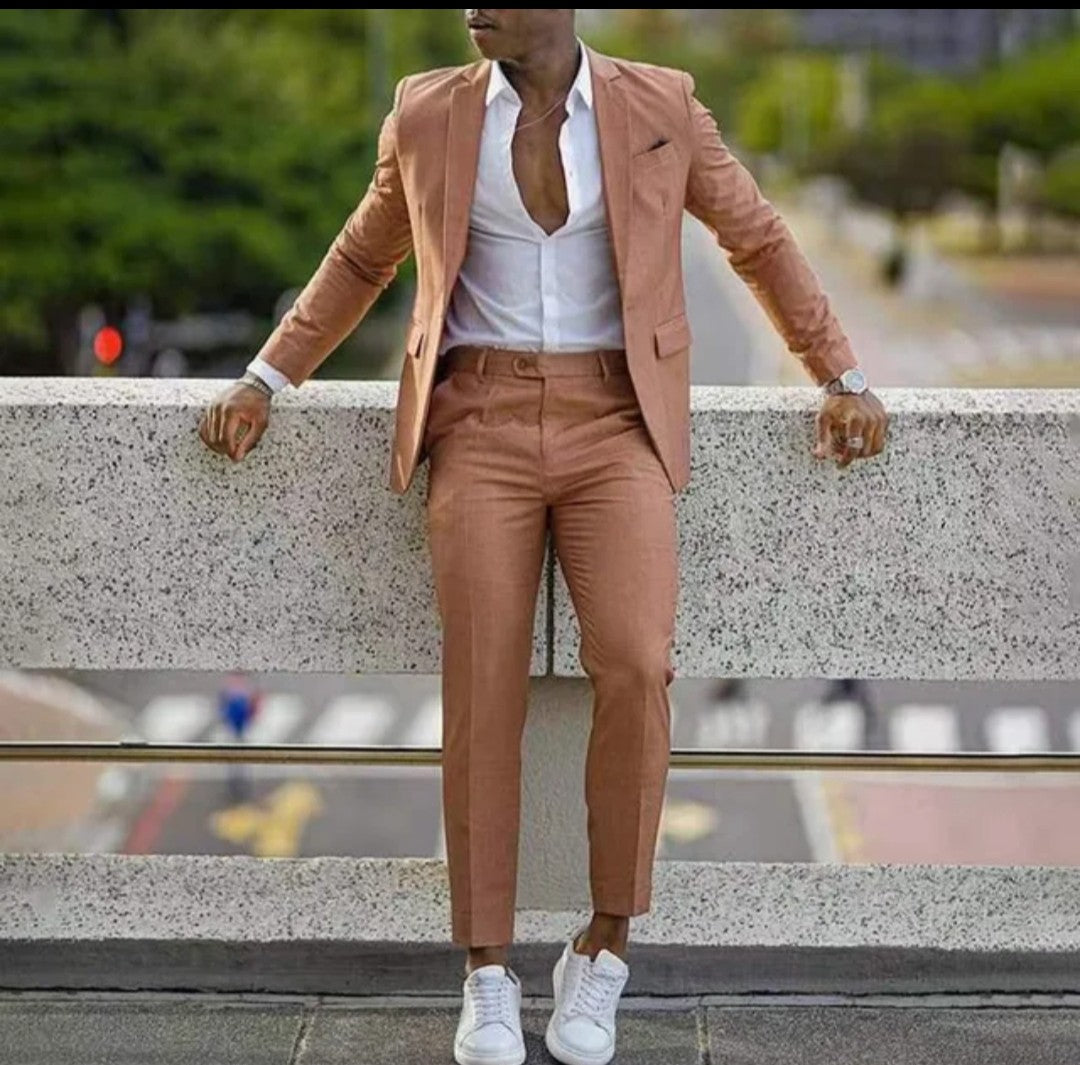 (Free Shipping)Men's 2 Piece Plaid Blazer Digital Print Suit Jacket with Zipper Fly Business Style