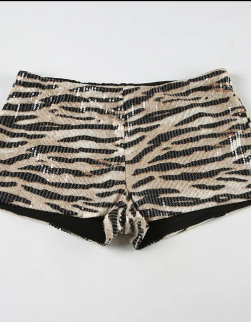 Load image into Gallery viewer, (Free Shipping)(Tariffs included in price) Sequins Leopard Print Shorts Women Hipster Sexy Low Waist Stretch Hot Pants
