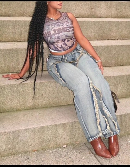 Load image into Gallery viewer, (Free Shipping)(Tariffs included in price) Rhinestone Graphic Print Tank Top Women Summer Y2K Clothes Casual Round Neck Sleeveless Crop Vest
