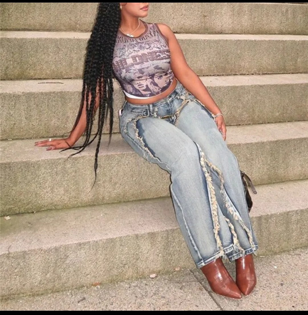 (Free Shipping)(Tariffs included in price) Rhinestone Graphic Print Tank Top Women Summer Y2K Clothes Casual Round Neck Sleeveless Crop Vest