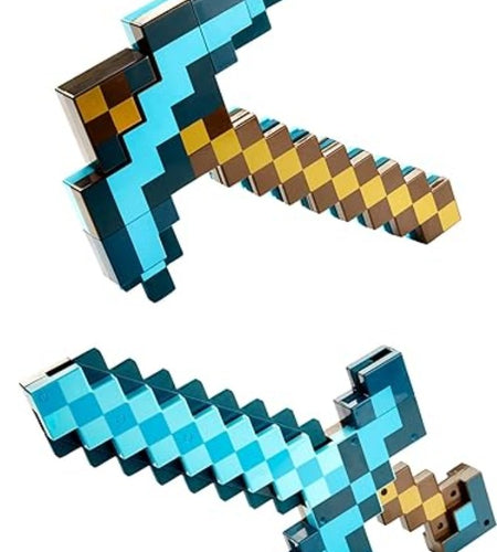 (Free Shipping)(Tariffs included in price) 2 in 1 Pixelated Sword And Axe Kids Block Toy Diamond Sword Mining Axe