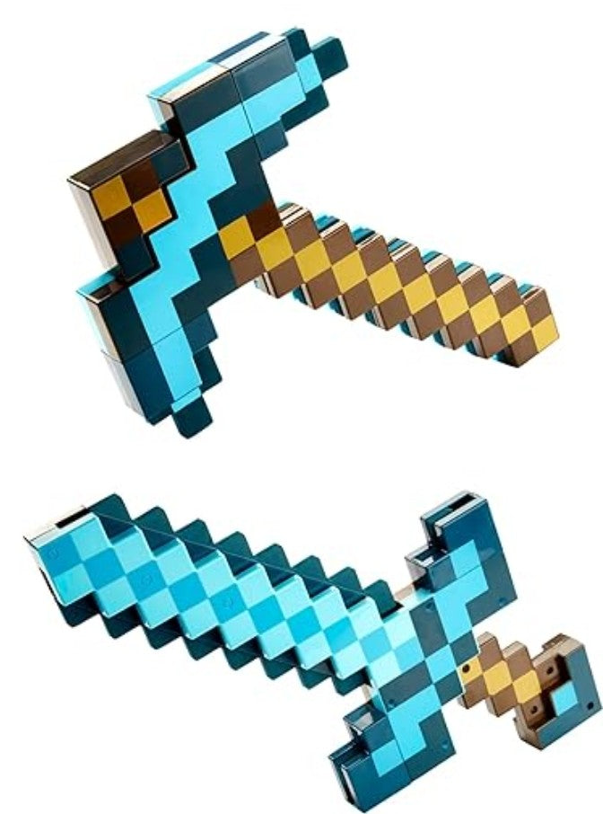 (Free Shipping)(Tariffs included in price) 2 in 1 Pixelated Sword And Axe Kids Block Toy Diamond Sword Mining Axe