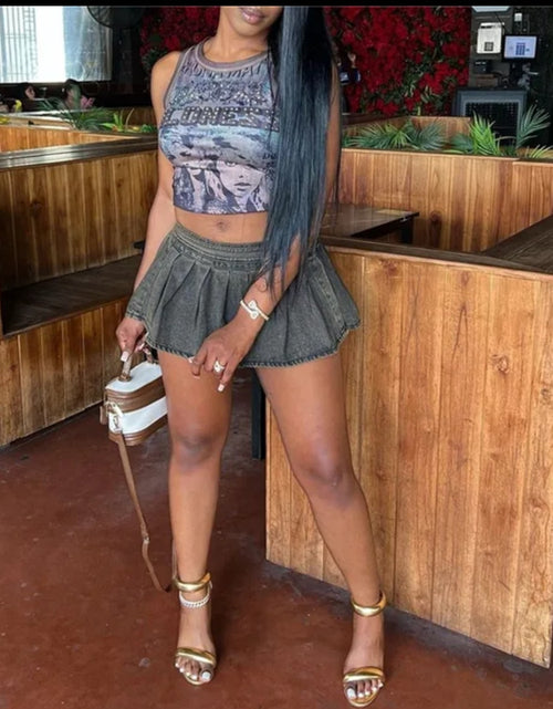 Load image into Gallery viewer, (Free Shipping)(Tariffs included in price) Rhinestone Graphic Print Tank Top Women Summer Y2K Clothes Casual Round Neck Sleeveless Crop Vest
