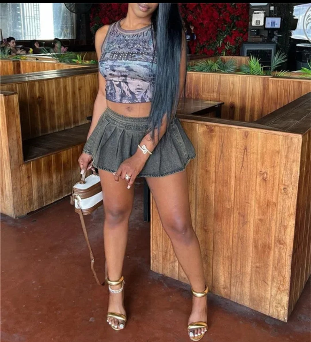 (Free Shipping)(Tariffs included in price) Rhinestone Graphic Print Tank Top Women Summer Y2K Clothes Casual Round Neck Sleeveless Crop Vest