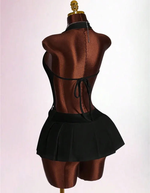Load image into Gallery viewer, Fashion Deep V Backless A-line Mini Dresses Women Sleeveless Backless Lace up Slim Pleated Dress
