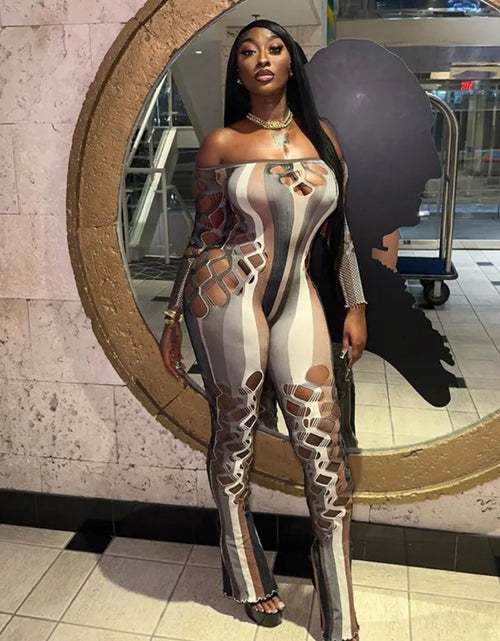 Load image into Gallery viewer, (Free Shipping)(Tariffs included in price) Sexy Hollowed Out Long Sleeve Jumpsuit Women's Romper Slim Off Shoulder Playsuit
