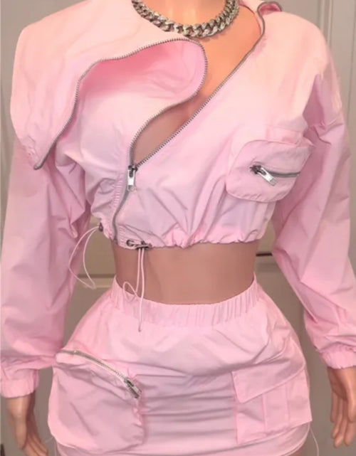 Load image into Gallery viewer, (Free Shipping)(Tariffs included in price) Safari Style long sleeve top zipper fly cargo mini skirt
